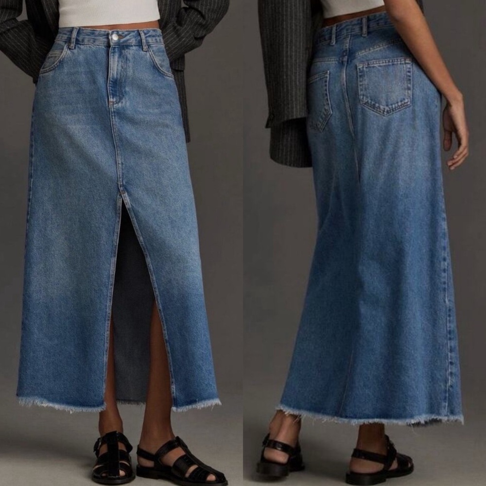 Anthropologie PILCRO Madi Front Slit Denim Maxi Skirt